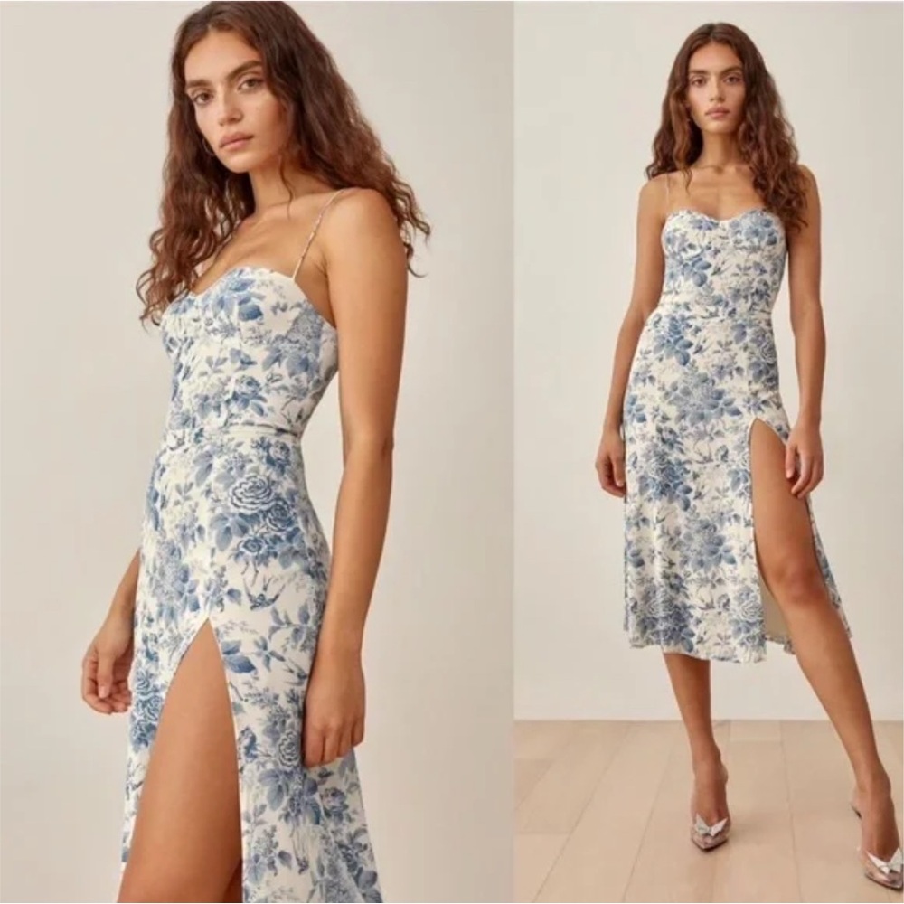 Floral Blue and White Midi Dress